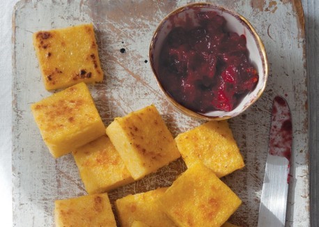 Polenta squares with cranberry mostarda