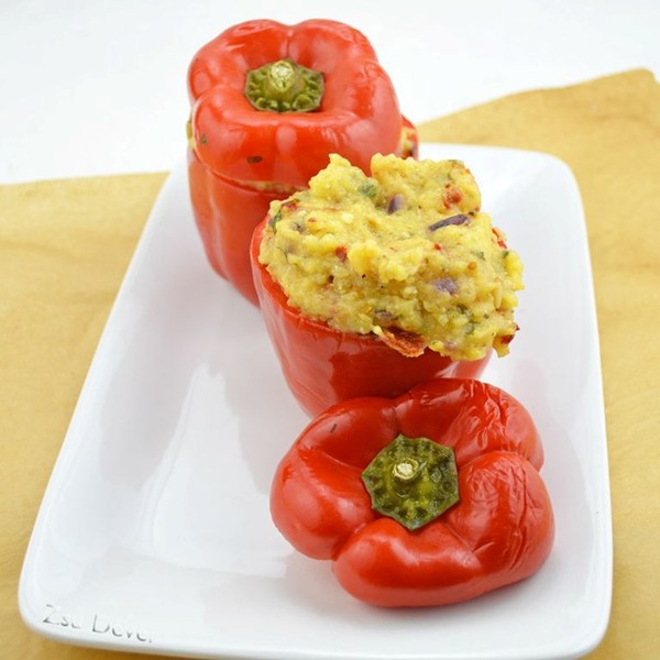 Polenta-stuffed red bell peppers