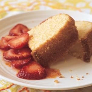 Polenta tea cake with citrus-sugared strawberries