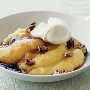 Polenta with mascarpone, maple syrup, and toasted pecans