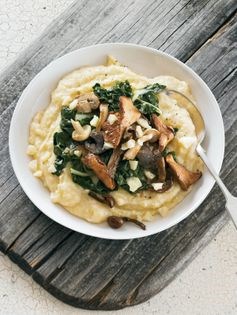 Polenta with white cheddar, chard, and wild mushrooms
