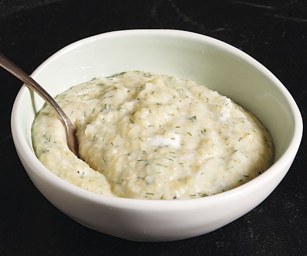 Polenta with yogurt, lemon, and dill