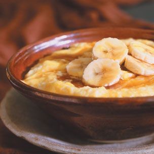 Polentina with bananas and maple syrup