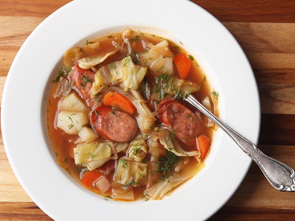 Polish potato, kielbasa, and cabbage soup (Kapusniak)