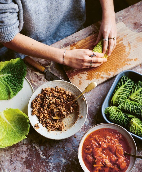 Polish-style stuffed cabbage leaves