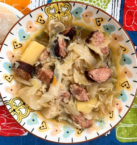 Polish-y cabbage soup with root vegetables and kielbasa