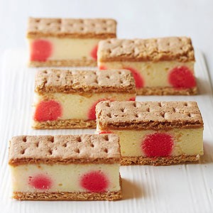 Polka-dot cheesecake sandwich bars