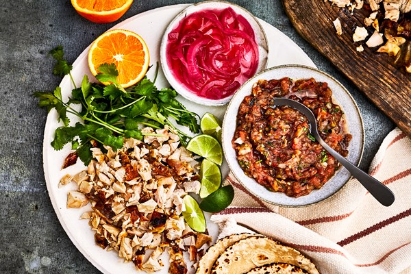 Pollo al pastor with charred tomato salsa