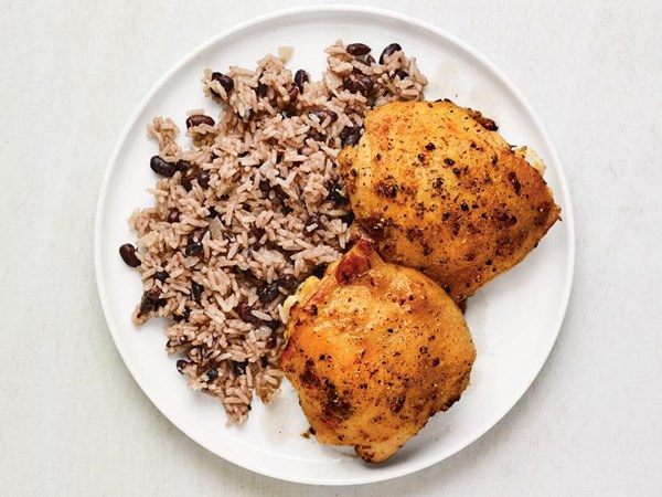 Pollo asado with black beans and rice