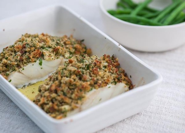 Pollock with cheddar and herb crust