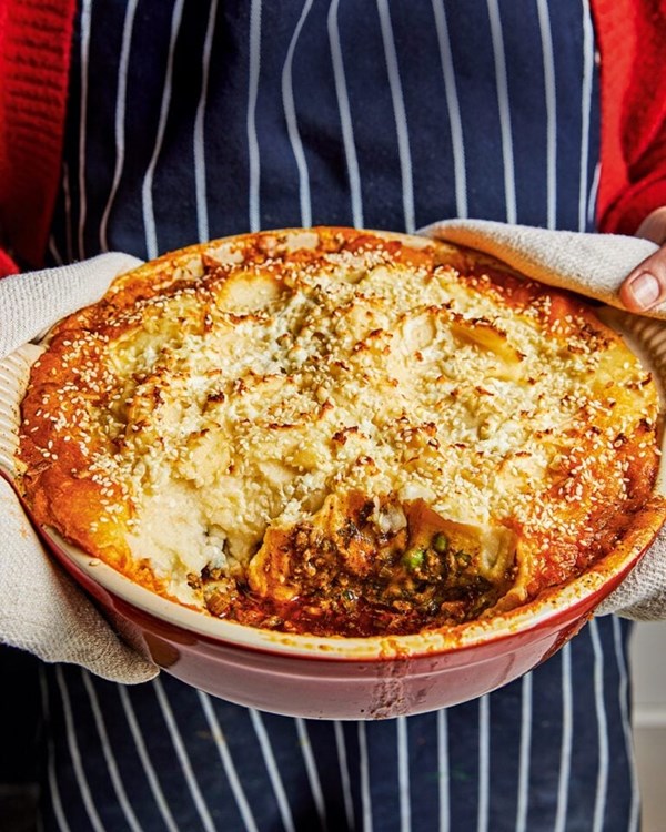 Pollyanna’s spiced shepherd’s pie with feta and tahini mash