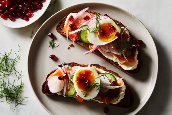 Pomegranate + lox toast