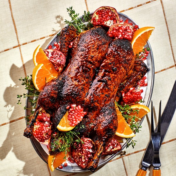 Pomegranate-and-honey glazed duck with rice