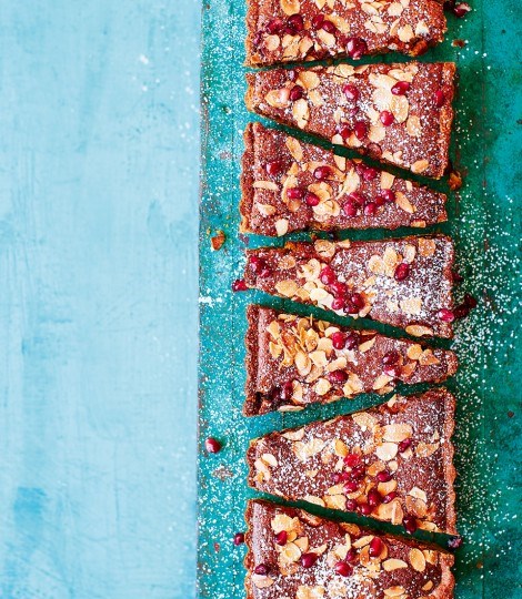 Pomegranate and orange blossom Bakewell tart