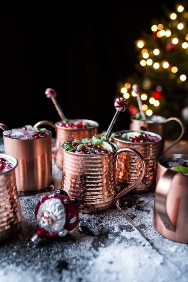 Pomegranate and peppermint Moscow mules
