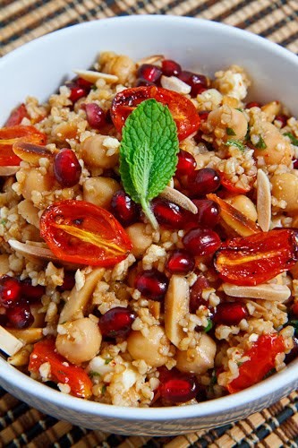 Pomegranate and roasted tomato bulgur salad