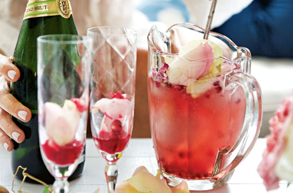 Pomegranate and rose Prosecco spritzer