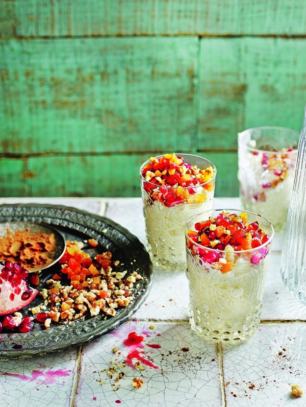 Pomegranate and walnut rice pudding
