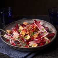 Pomegranate, beetroot, red chicory, mint and halloumi salad