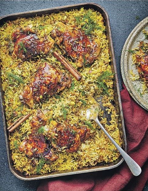 Pomegranate chicken & pistachio pilaf