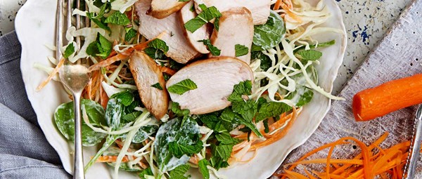 Pomegranate chicken and mint salad
