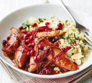 Pomegranate chicken with almond couscous