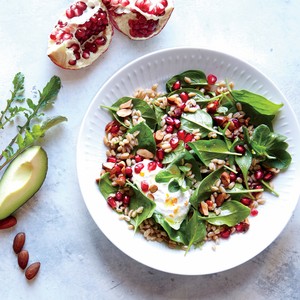 Pomegranate-farro breakfast salad with honey ricotta