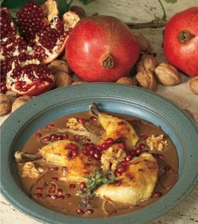 Pomegranate khoresh with chicken (Khoresh-e fesenjan ba jujeh)