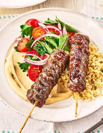 Pomegranate molasses glazed lamb kebabs