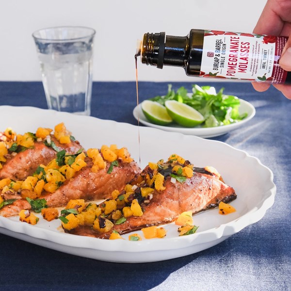 Pomegranate molasses-glazed salmon with spicy orange salsa 
