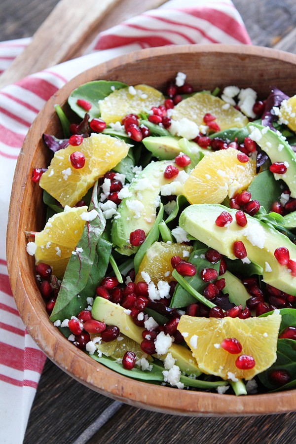 Pomegranate, orange, and avocado salad