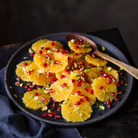 Pomegranate, orange and pistachio salad with orange blossom