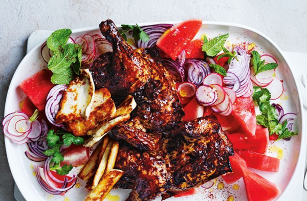 Pomegranate roast chicken with watermelon salad