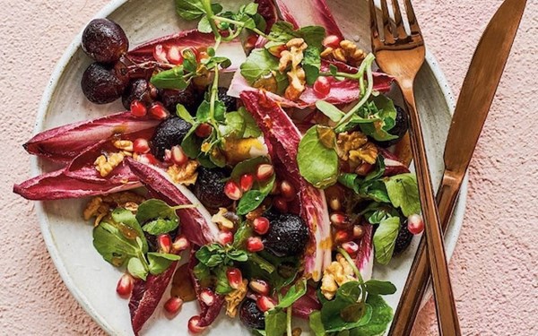 Pomegranate-roast grape, bitter leaf and walnut salad