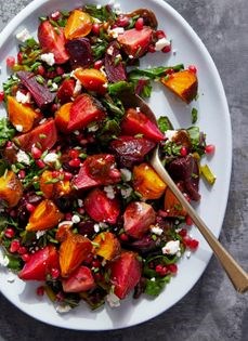 Pomegranate-roasted beets with goat cheese