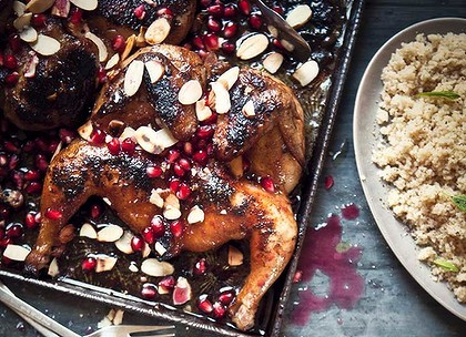 Pomegranate roasted spatchcock