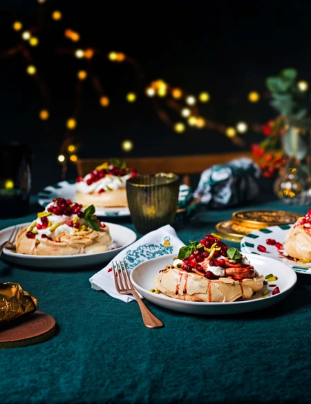 Pomegranate rose meringues