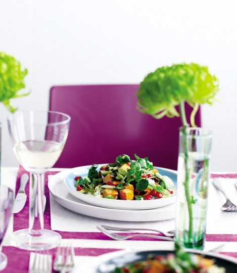 Pomegranate salad with a saffron tahini dressing