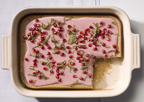 Pomegranate sheet cake with lime glaze