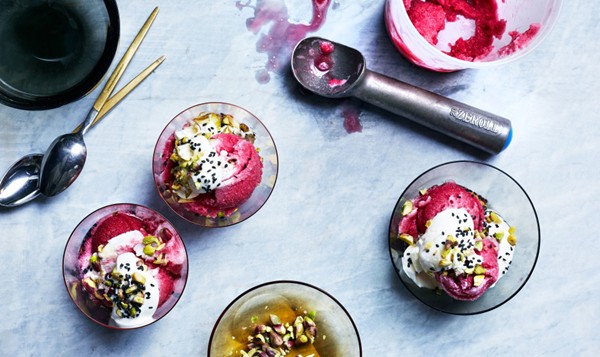 Pomegranate sorbet parfait