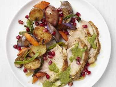 Pomegranate turkey with roasted vegetables