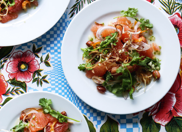 Pomelo salad with chile, lime, peanuts, and coconut