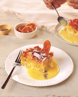 Poppy-seed bread-and-butter pudding with Meyer lemon