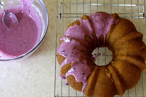 Poppy seed cake with blueberry glaze