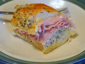 Poppy seed ham sandwiches on Hawaiian sweet rolls