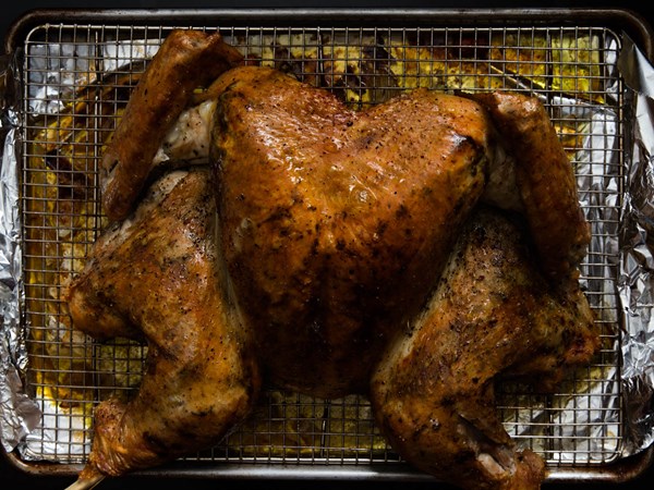 Porchetta-flavored spatchcocked turkey 