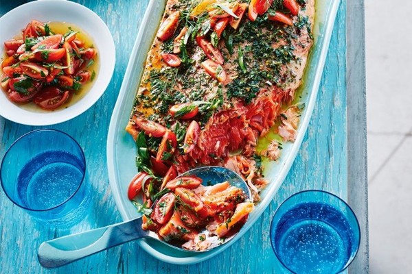 Porchetta salmon with sauce vierge