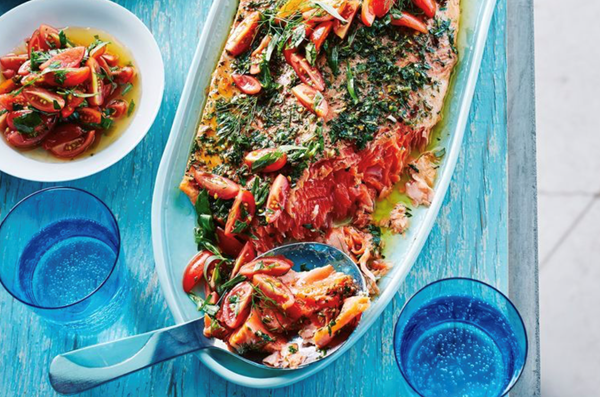 'Porchetta' salmon with sauce vierge