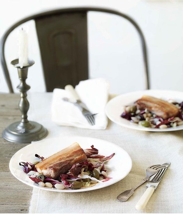 Porchetta with cannellini beans and fennel