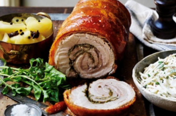 Porchetta with celeriac remoulade and pickled apple